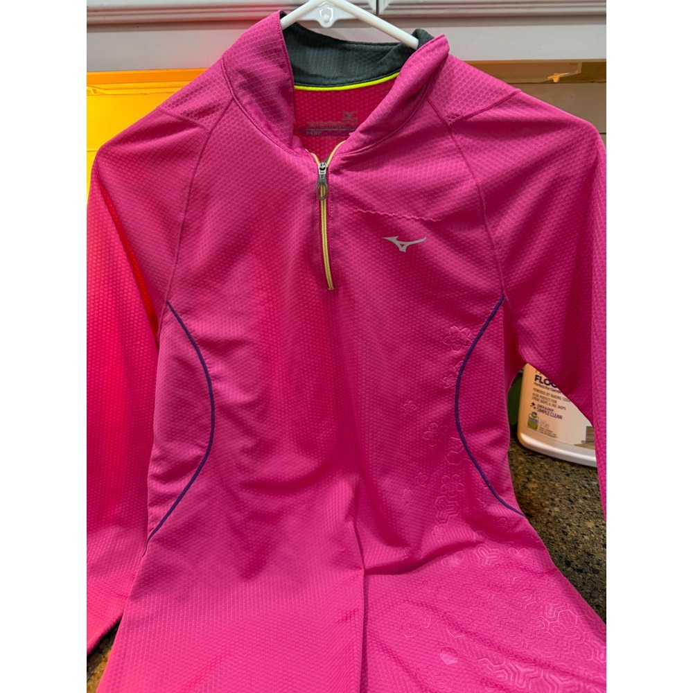 Mizuno Warmalite Womens Pink Quarter Zip Long Sleeve Running Top Size M‎ Floral